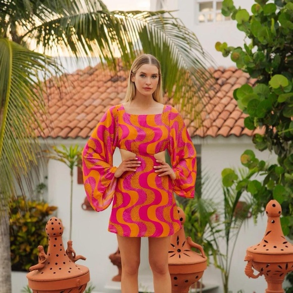 Vibrant Pink and Orange Backless Dress - Picture 1 of 4